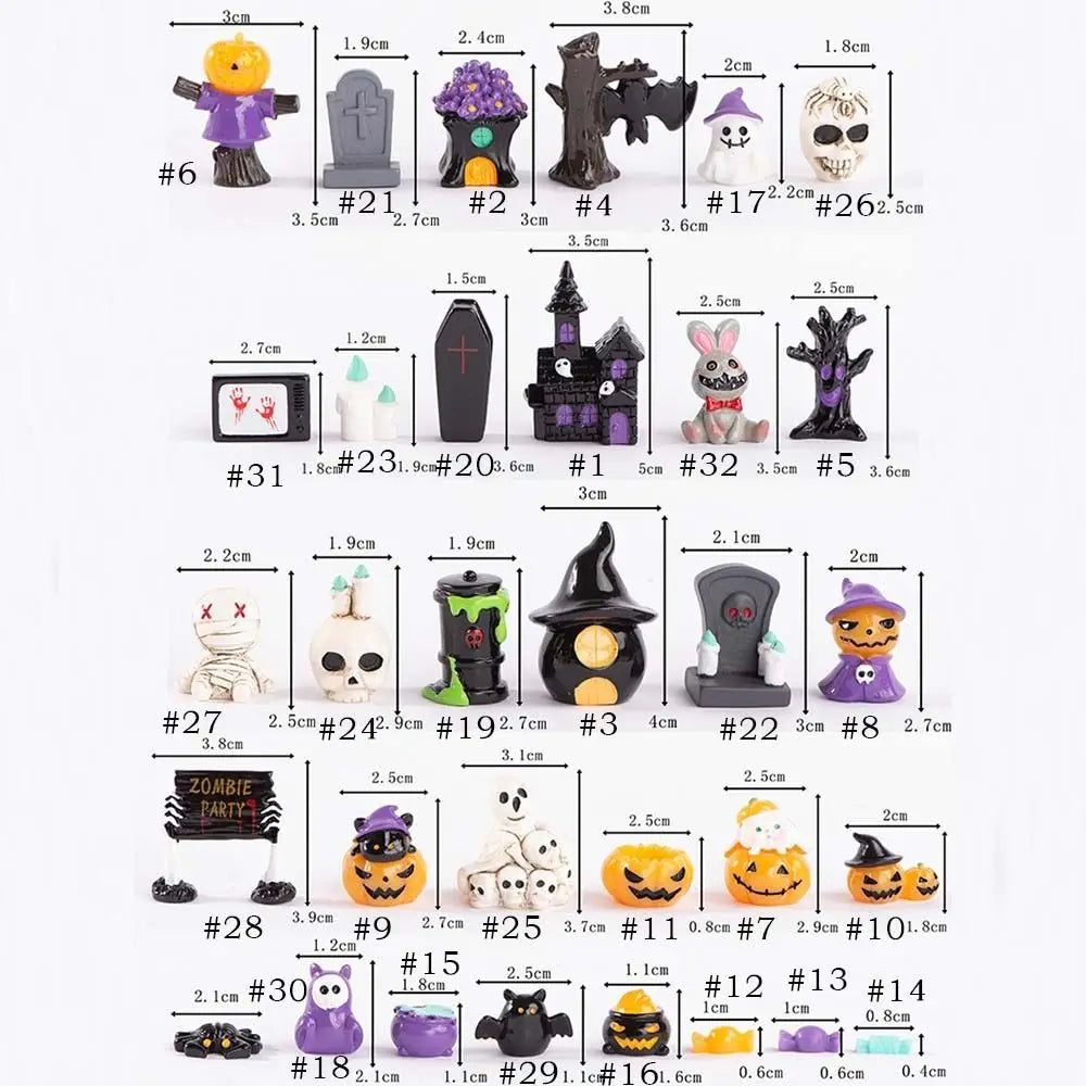 Figuritas de Halloween – Calabaza, Esqueleto y Fantasma en Resina | Miniaturas Decorativas para Fiesta y Hogar