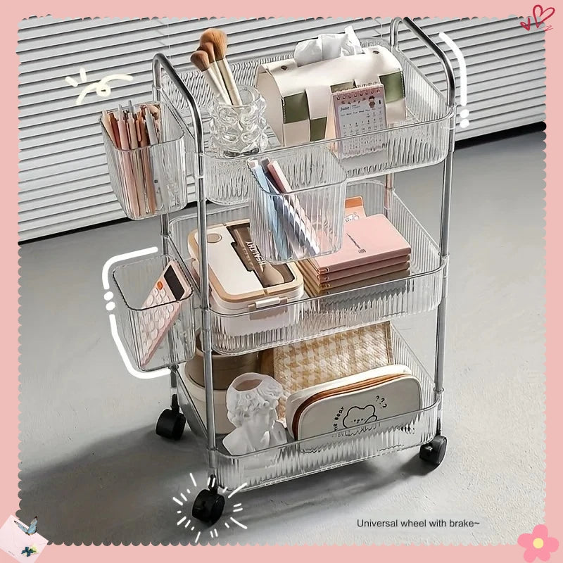 Carrito de Almacenamiento Transparente 3 Niveles con Ruedas – Organizador Multifuncional para Hogar y Oficina