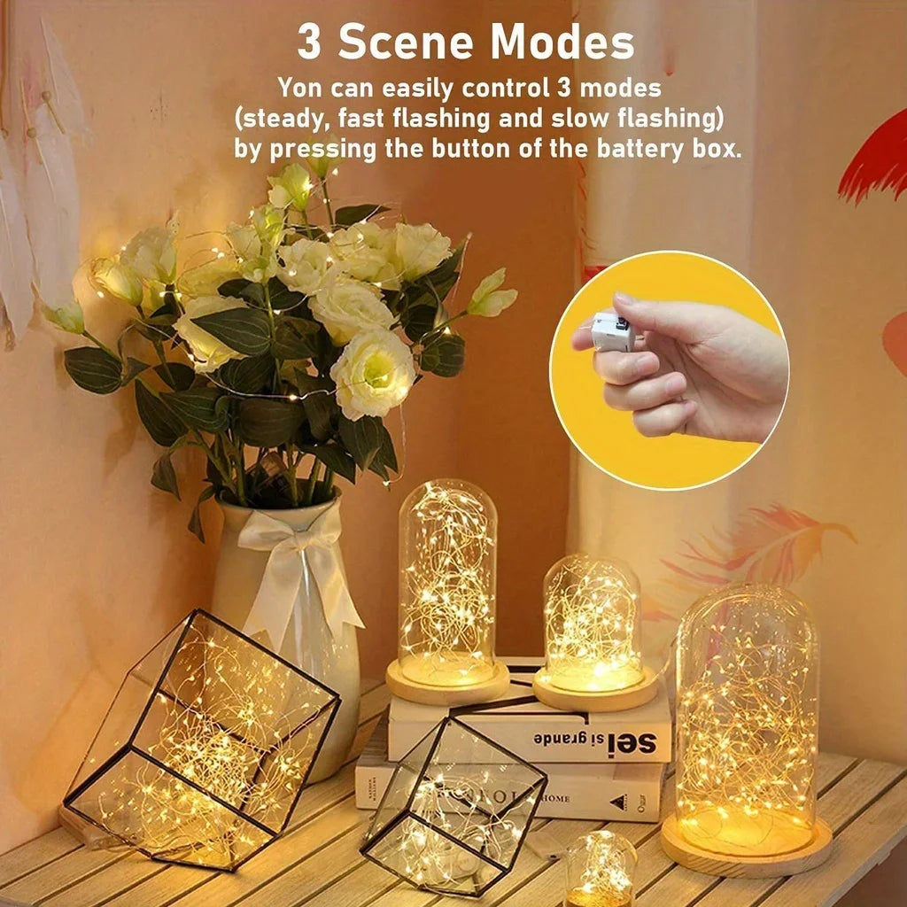 10 Pzs Luces LED Fairy de Cobre – Impermeables, 3 Modos, Batería Incluida, Decoración Exterior e Interior