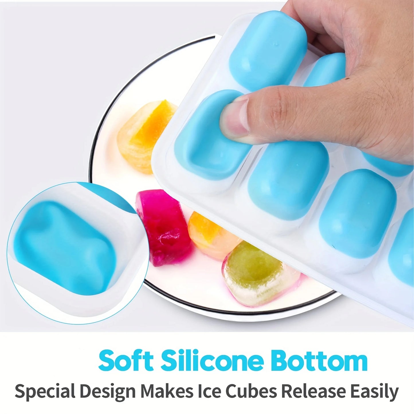 Molde de Hielo de Silicona Flexible con Tapa Antiderrames – Bandeja Apilable para Cubos de Hielo