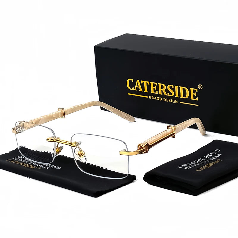 Gafas Caterside Sin Marco Pequeñas – Lentes Rectangulares Retro con Protección UV400 para Hombre