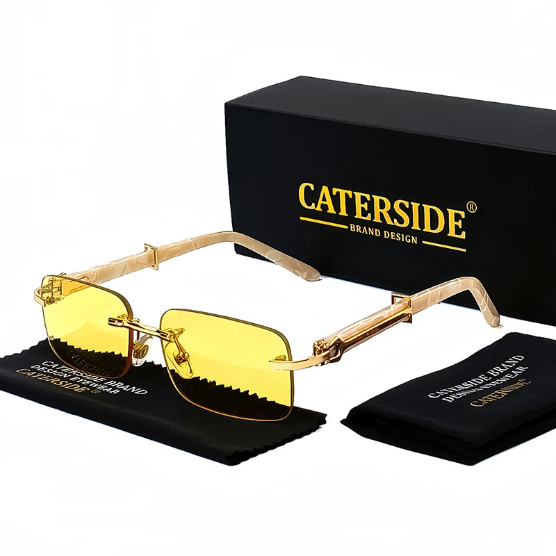 Gafas Caterside Sin Marco Pequeñas – Lentes Rectangulares Retro con Protección UV400 para Hombre