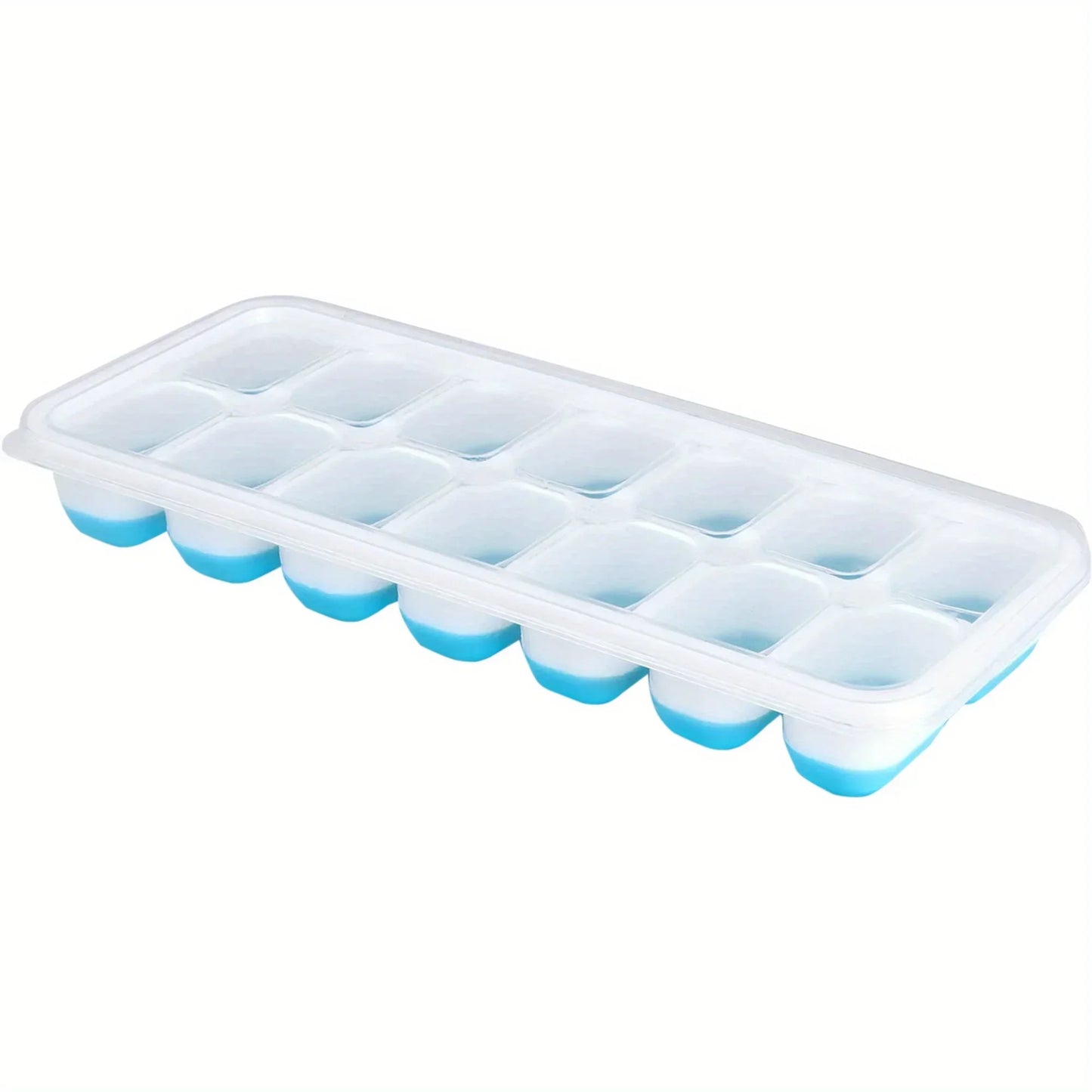 Molde de Hielo de Silicona Flexible con Tapa Antiderrames – Bandeja Apilable para Cubos de Hielo