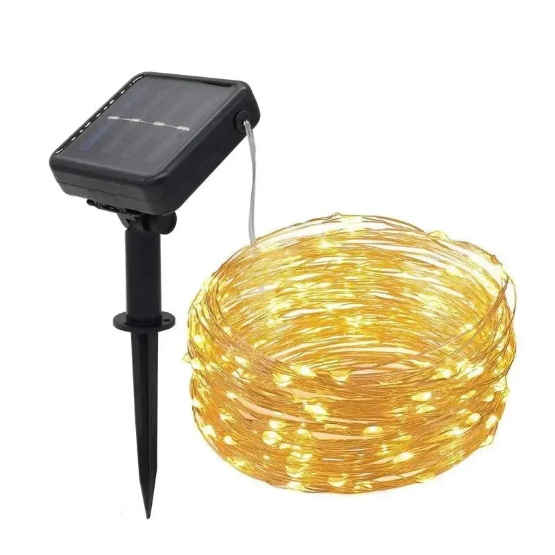 Guirnalda Solar 100 LED Impermeable – Luces de Cobre para Jardín, Boda o Decoración Navideña Exterior