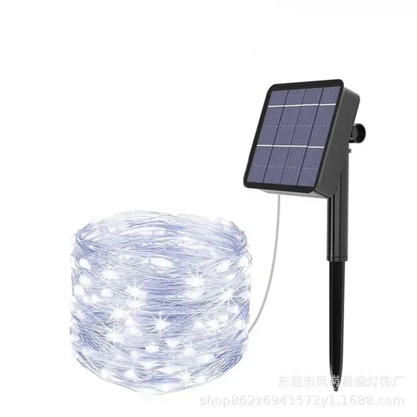 Guirnalda Solar 100 LED Impermeable – Luces de Cobre para Jardín, Boda o Decoración Navideña Exterior